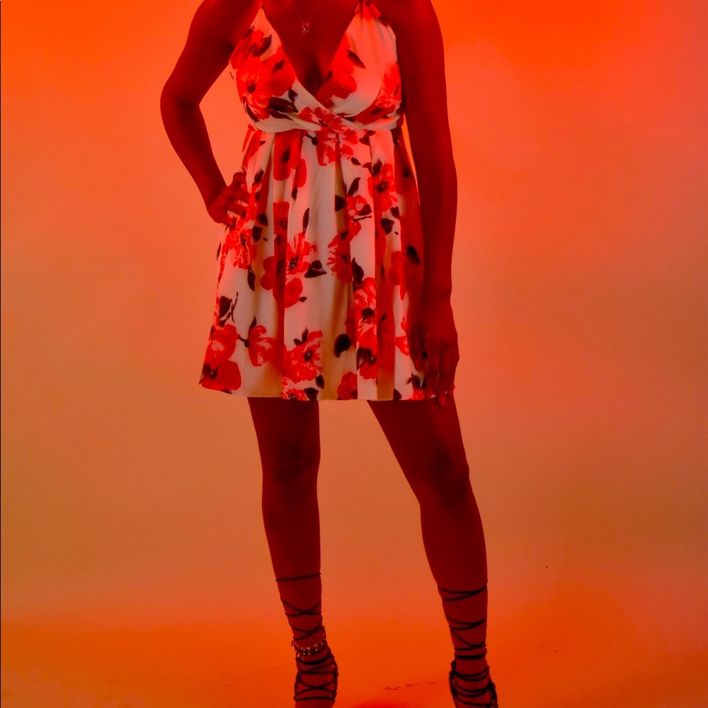 White red and black cocktail dress